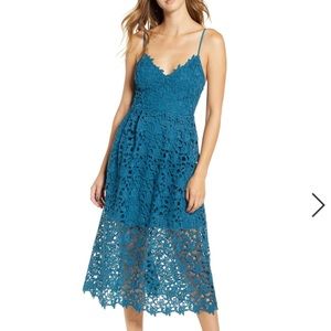 Astr Teal Lace Midi Dress